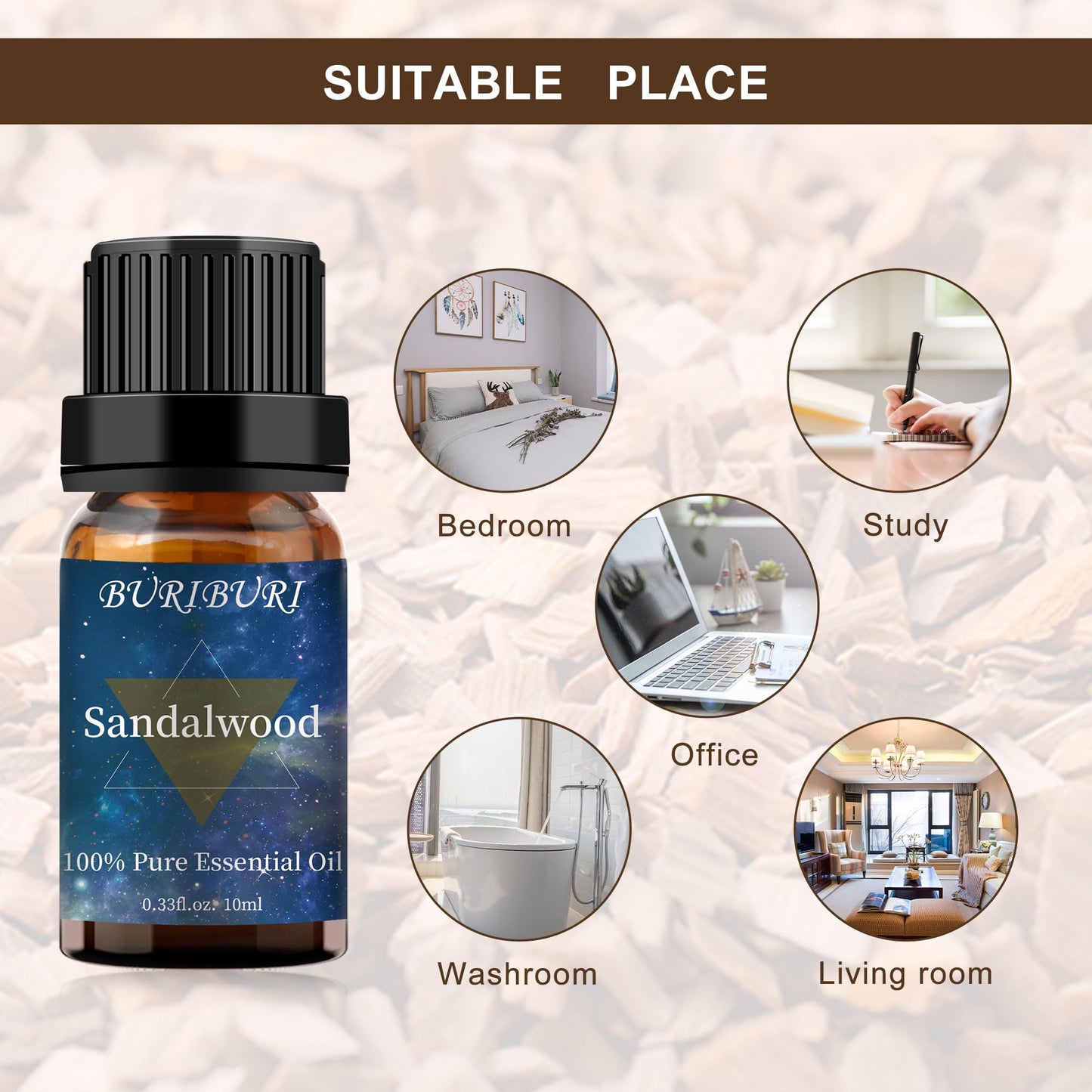 BURIBURI Sandalwood & Vanilla Essential Oils Gift Set - 10ml Each, 100% Pure & Undiluted
