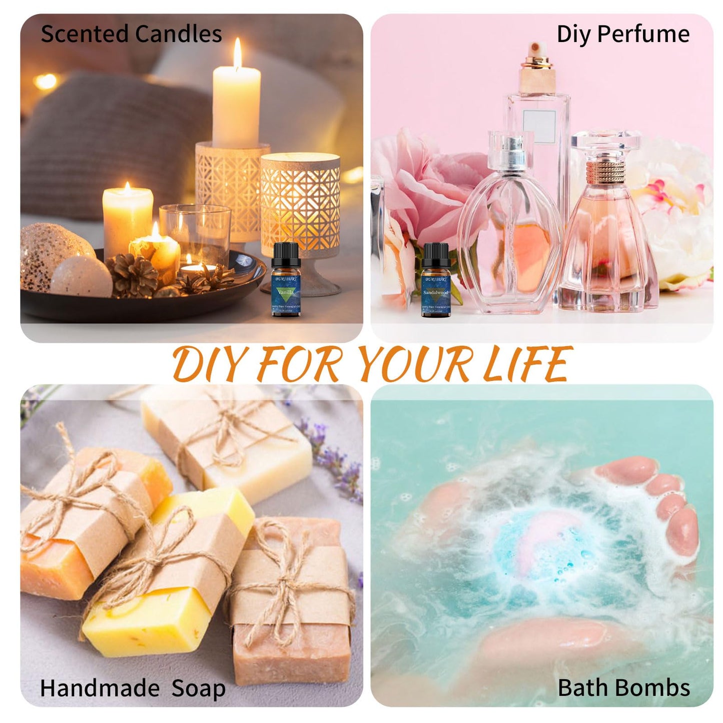 BURIBURI Sandalwood & Vanilla Essential Oils Gift Set - 10ml Each, 100% Pure & Undiluted