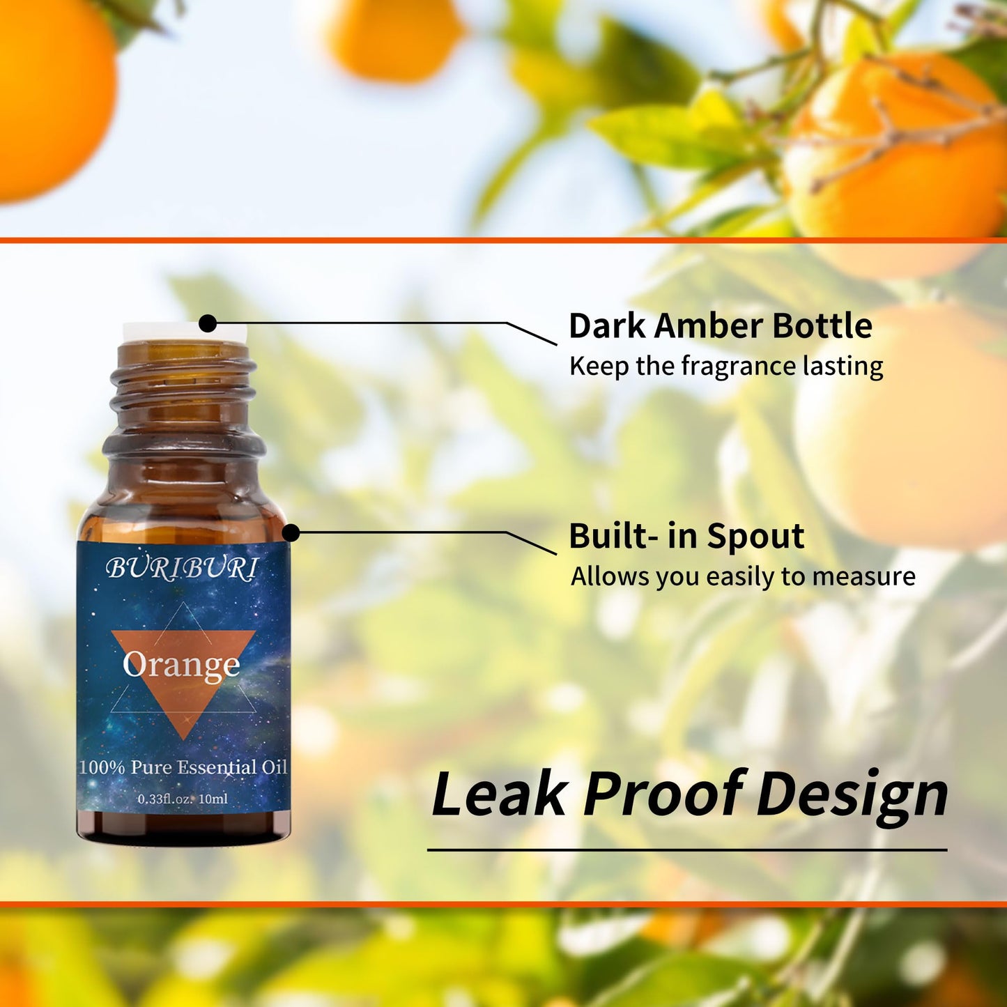 BURIBURI Orange & Vanilla Essential Oils Gift Set - 100% Pure & Undiluted, 10ml x 2