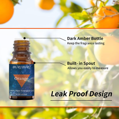 BURIBURI Orange & Vanilla Essential Oils Gift Set - 100% Pure & Undiluted, 10ml x 2