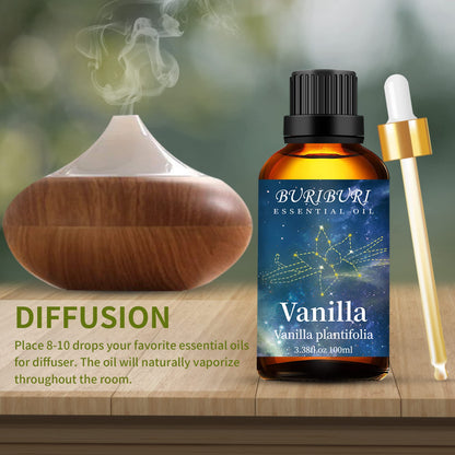 BURIBURI 100ML Vanilla Essential Oil – 100% Pure Undiluted Aromatherapy Vanilla Oil for Soap, Candles, Massage, Diffusers