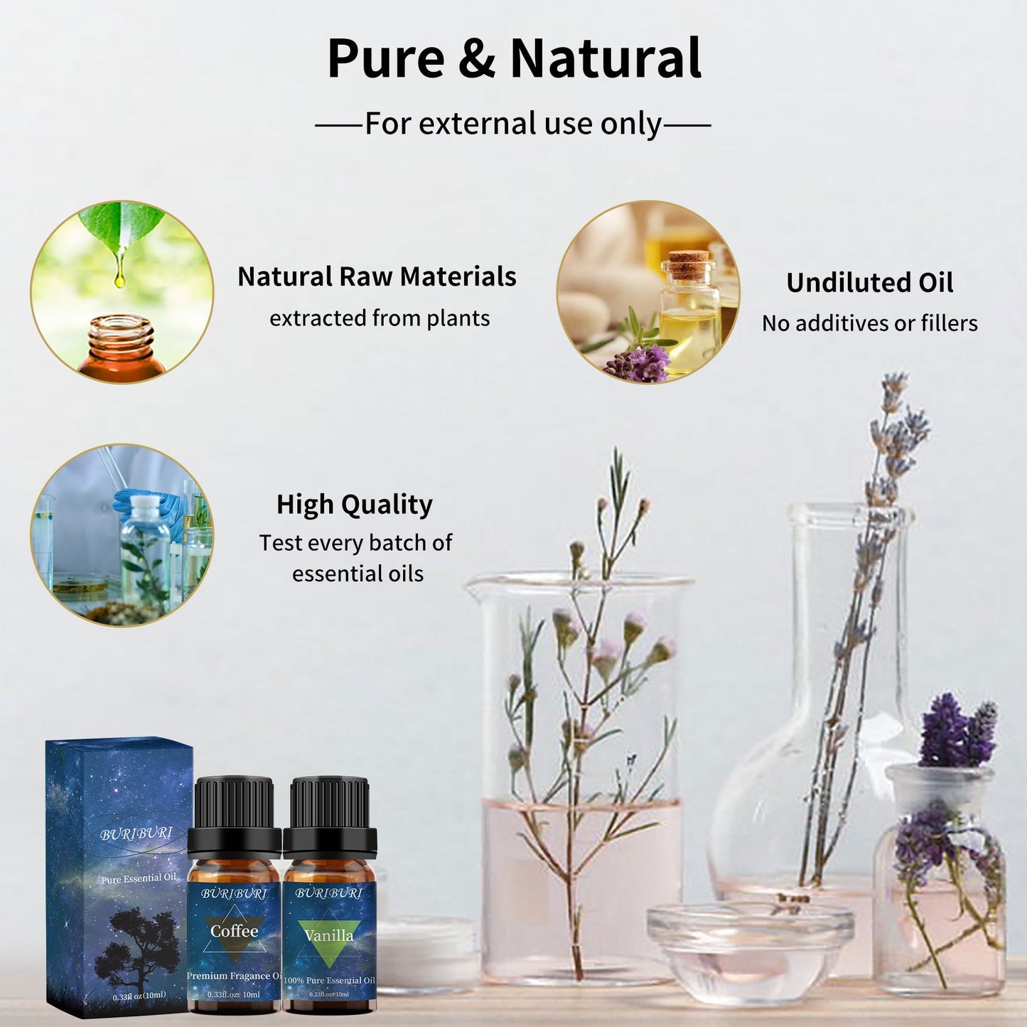 BURIBURI Vanilla & Coffee Essential Oil Set (10ml) – 100% Pure Fragrance Oils