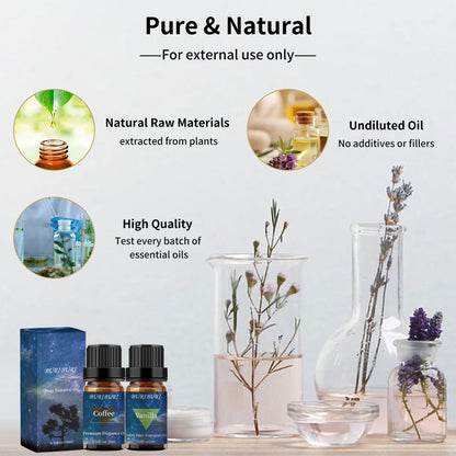 BURIBURI Vanilla & Coffee Essential Oil Set (10ml) – 100% Pure Fragrance Oils