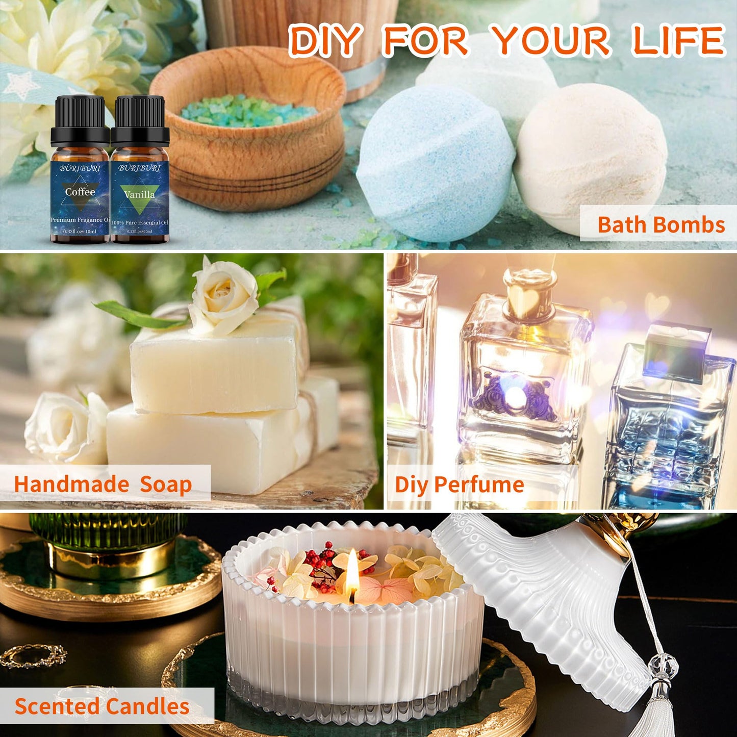 BURIBURI Vanilla & Coffee Essential Oil Set (10ml) – 100% Pure Fragrance Oils