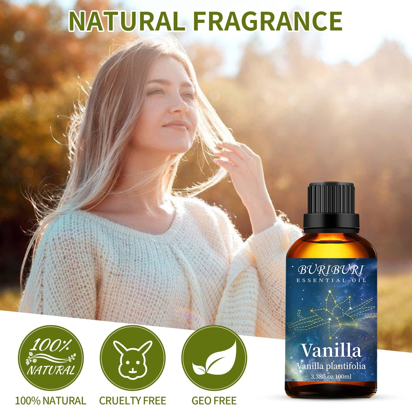BURIBURI 100ML Vanilla Essential Oil – 100% Pure Undiluted Aromatherapy Vanilla Oil for Soap, Candles, Massage, Diffusers