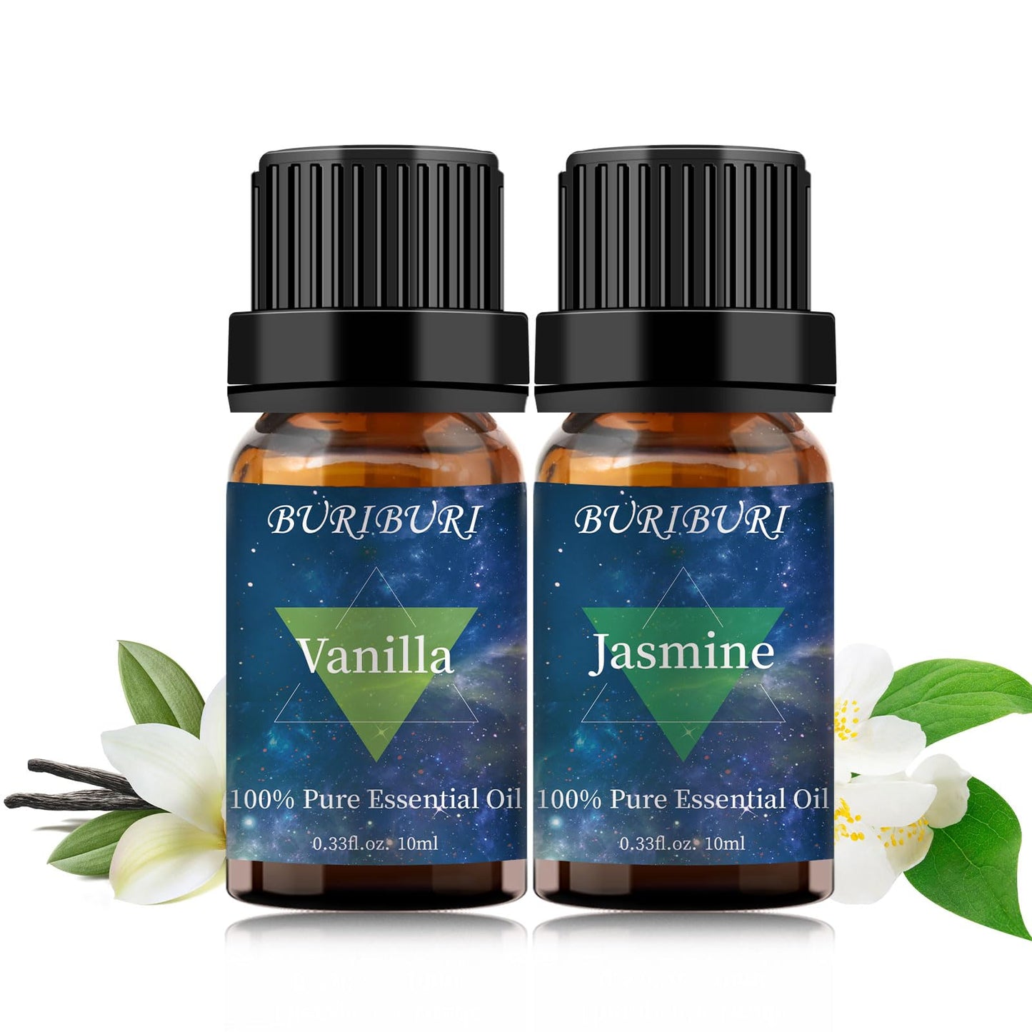 BURIBURI Vanilla & Jasmine Essential Oil Gift Set – 100% Pure, Undiluted, 10ml x 2