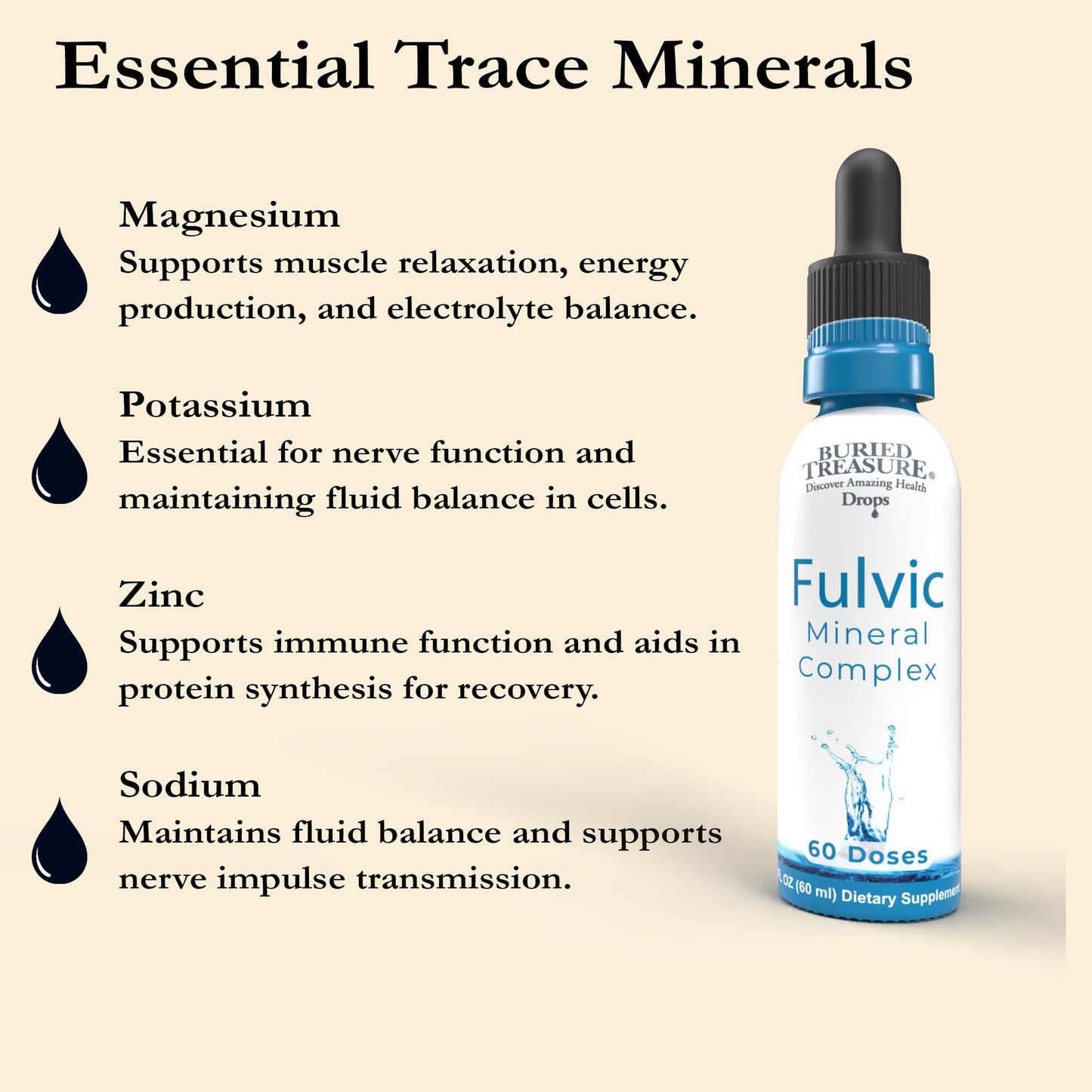 Buried Treasure Fulvic Mineral Drops – 295mg Trace Minerals, Ionic Fulvic Acid (2 fl oz, Pack of 2)