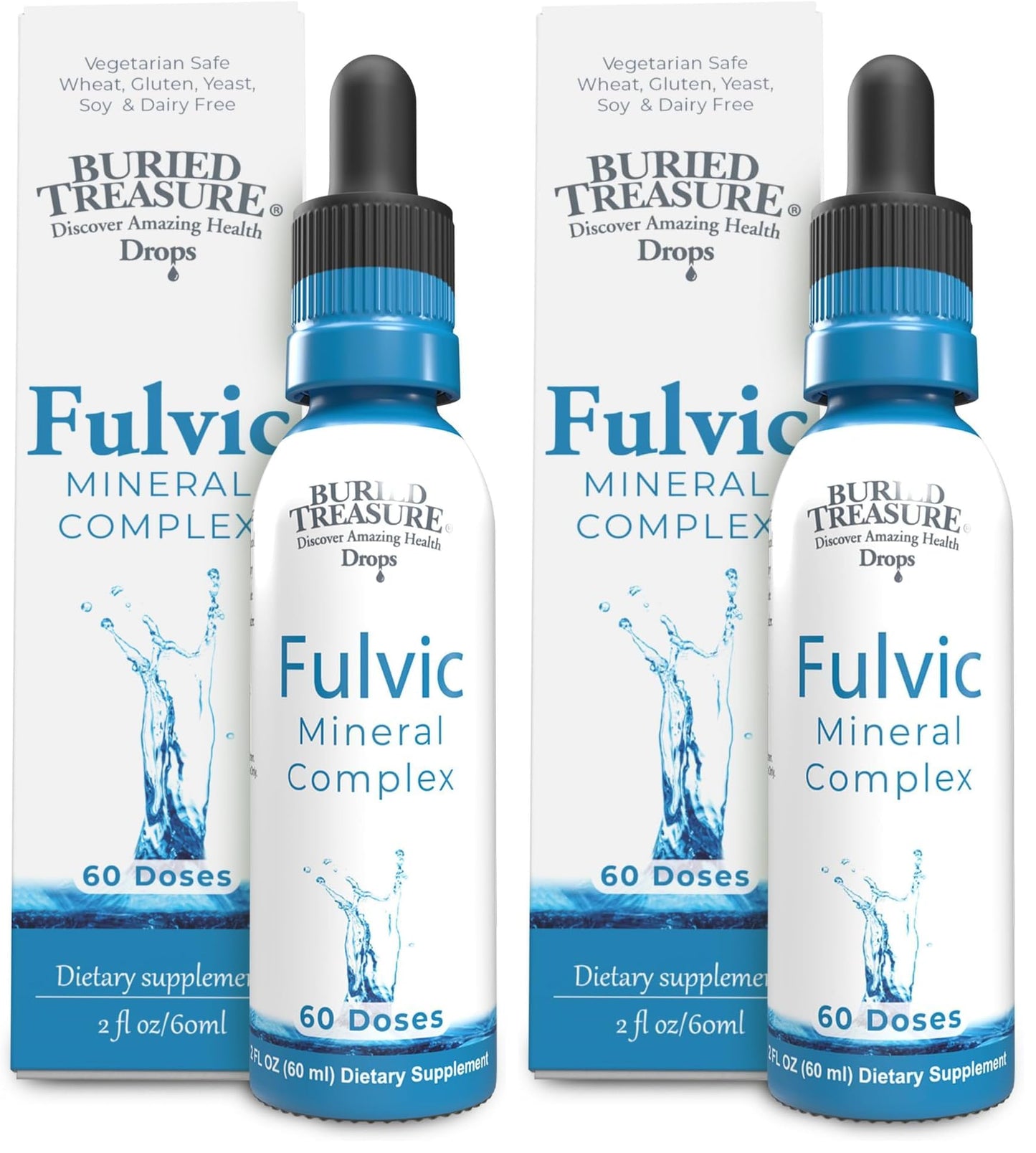 Buried Treasure Fulvic Mineral Drops – 295mg Trace Minerals, Ionic Fulvic Acid (2 fl oz, Pack of 2)