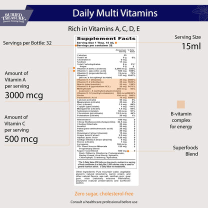Buried Treasure Daily Nutrition Liquid Multivitamin with Trace Minerals & Superfoods - 32 Servings