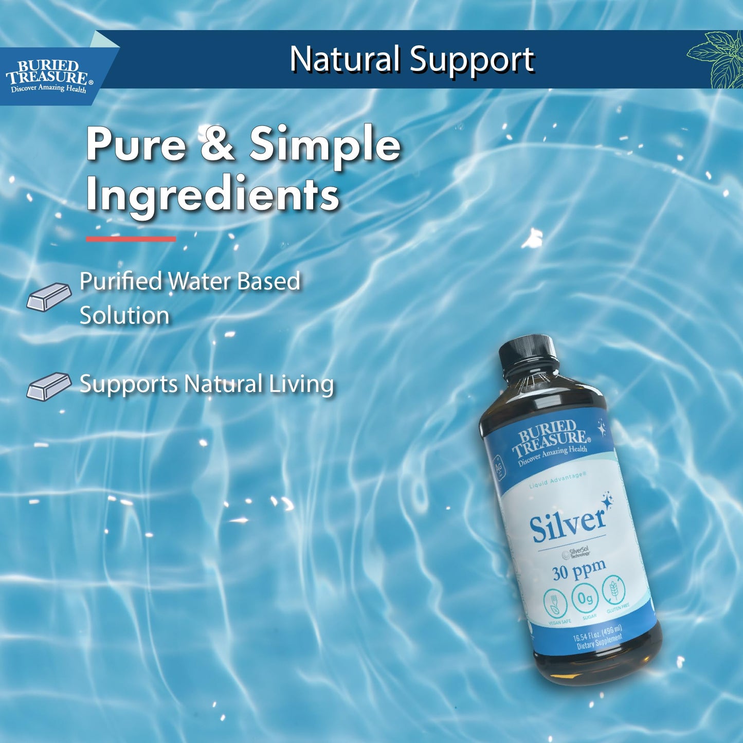 Buried Treasure Silver Liquid 30 PPM 16 oz – Immune Support & Nano Silver