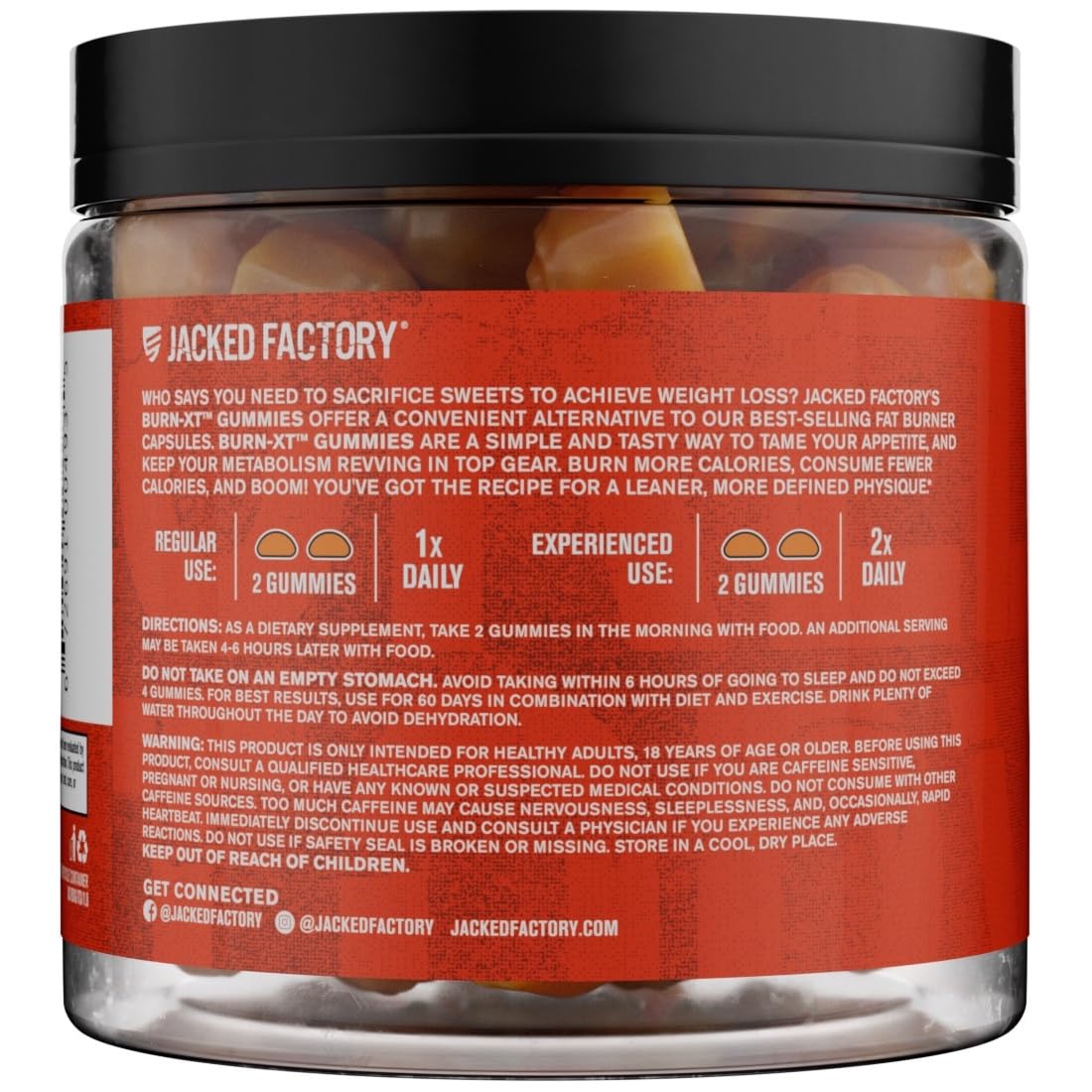 Burn-XT Gummies by Jacked Factory – Thermogenic Fat Burner & Appetite Suppressant (60 Gummies, Tangerine Sour)