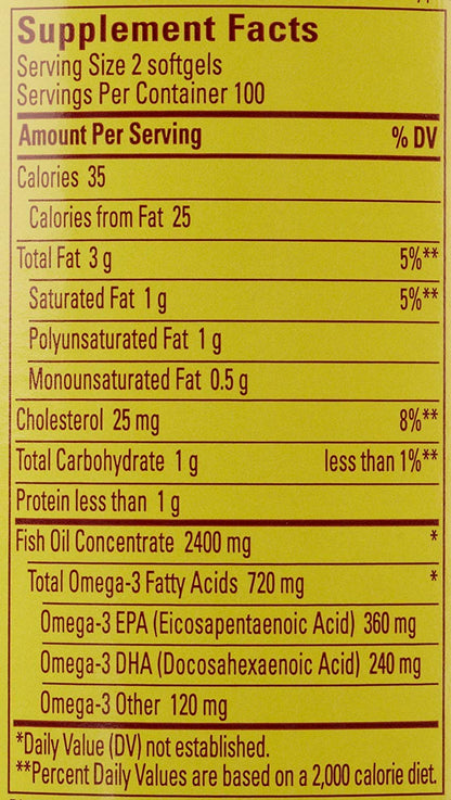 Burp-Less Fish Oil 1200 mg, 200 Softgels | Omega-3 for Heart Health