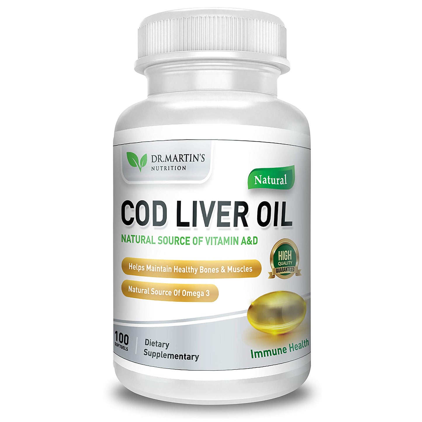 Burpless Cod Liver Oil - 100 Softgels | Omega-3 EPA & DHA + Vitamins A & D | Immune, Heart & Brain Support