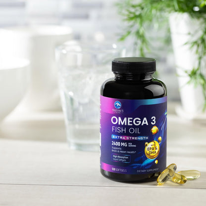 Omega 3 Fish Oil 2400 mg – Triple Strength, Sustainably Sourced | Nature's Peak | 120 Softgels