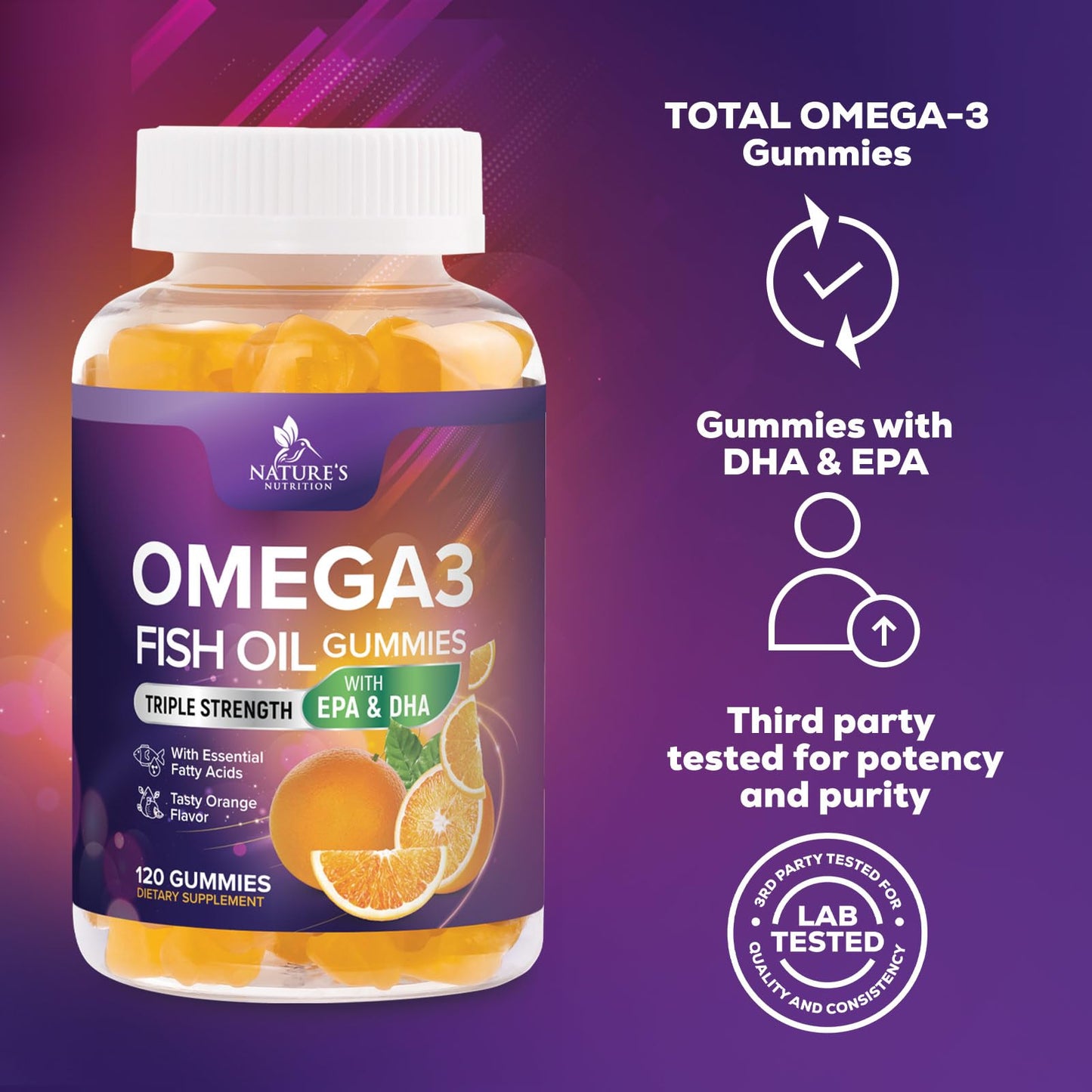 Omega-3 Fish Oil Gummies: DHA & EPA for Heart & Brain (120 Gummies)