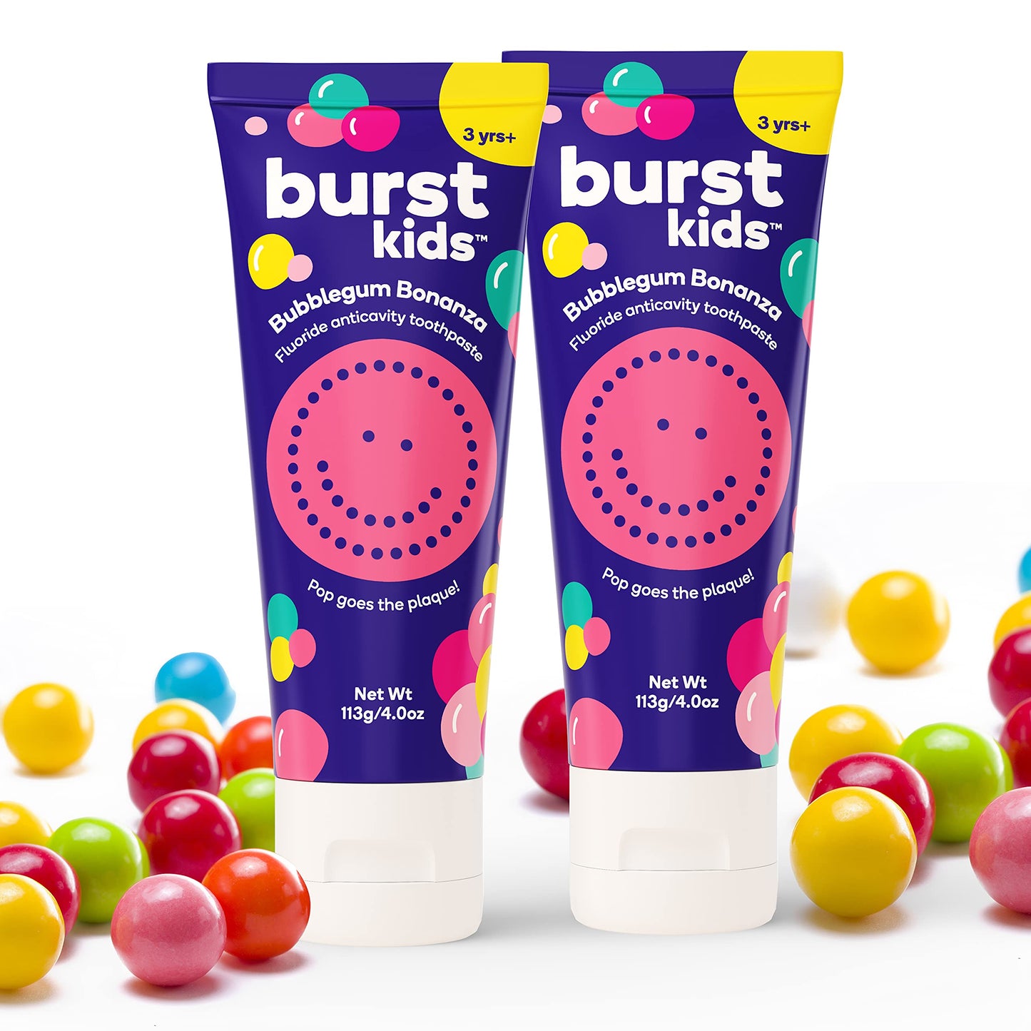 BURST Bubblegum Bonanza Kids Toothpaste with Fluoride (4oz/2 Pack) – Anticavity, Dye Free & Vegan