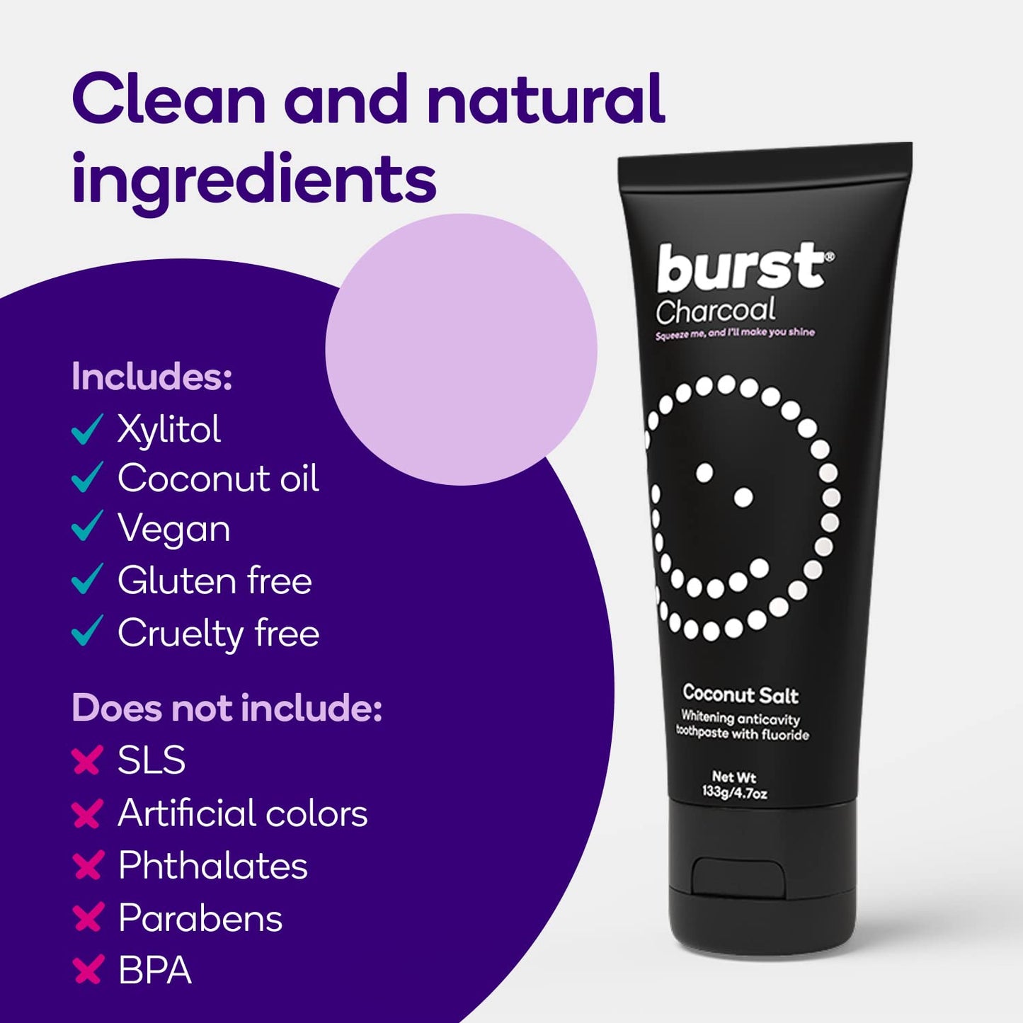 BURST Charcoal Whitening Toothpaste for Adults – 2 Pack (4.7oz) | Sensitive Teeth, Fluoride & Xylitol | Vegan, Gluten & SLS Free