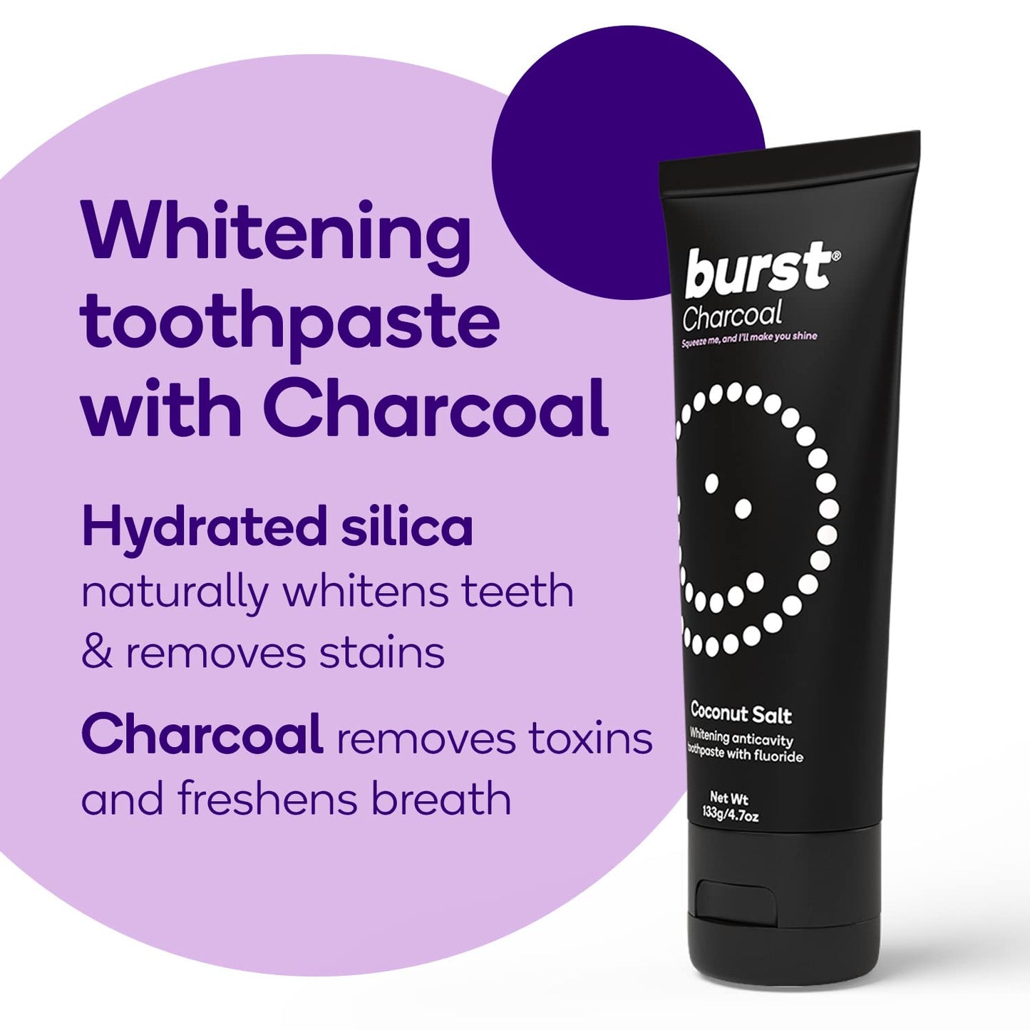 BURST Charcoal Whitening Toothpaste for Adults – 2 Pack (4.7oz) | Sensitive Teeth, Fluoride & Xylitol | Vegan, Gluten & SLS Free
