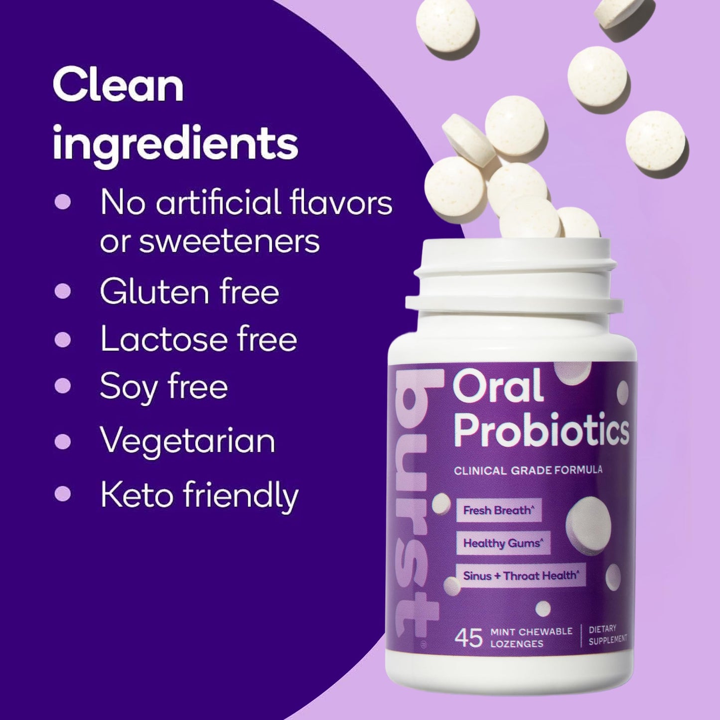 Burst Dental Probiotics (45 Count) | Bad Breath, Immune Support & Upper Respiratory Health | BLIS K12 & M18