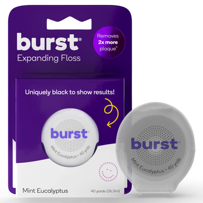 BURST Expanding Dental Floss - Mint Eucalyptus, 40 Yards | Vegan & Paraben Free | Xylitol Coating