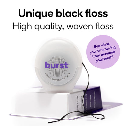 BURST Expanding Dental Floss - Mint Eucalyptus, 40 Yards | Vegan & Paraben Free | Xylitol Coating