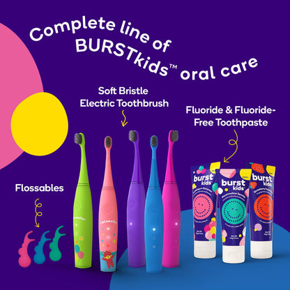 BURST Kids Flossers (180 Count/2 Pack) – Strawberry Aroma | Ergonomic, No-Slip Grip