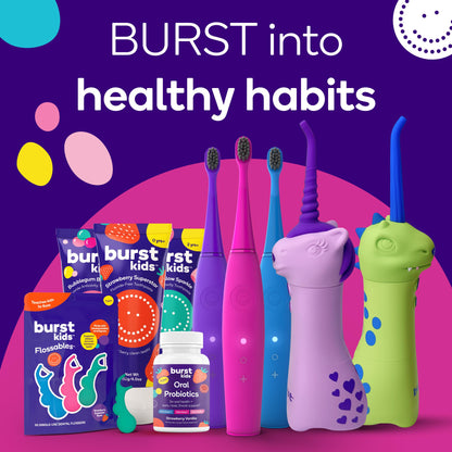 BURST Kids Flossers (180 Count/2 Pack) – Strawberry Aroma | Ergonomic, No-Slip Grip