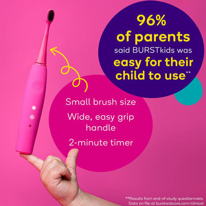 BURST Kids & Toddlers Electric Toothbrush (Purple) – Soft Bristles, 2-Min Timer, Rechargeable