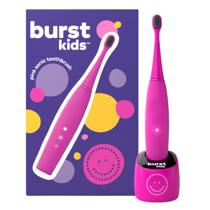 Burst Kids & Toddlers Electric Toothbrush (Pink) – Soft Bristles, 2-Minute Timer, Rechargeable