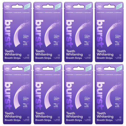 Burst Teeth Whitening Breath Strips Polar Mint (8 Pack) | Kills 93% of Bad Breath Germs | Up to 4 Shades Whiter