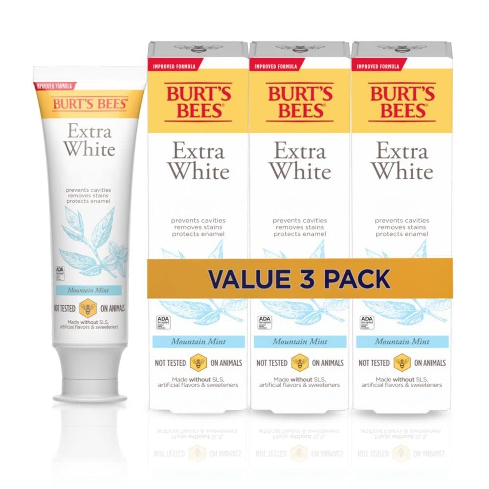 Burt's Bees Extra White Toothpaste - Fluoride Mountain Mint, 4.7 oz, Pack of 3