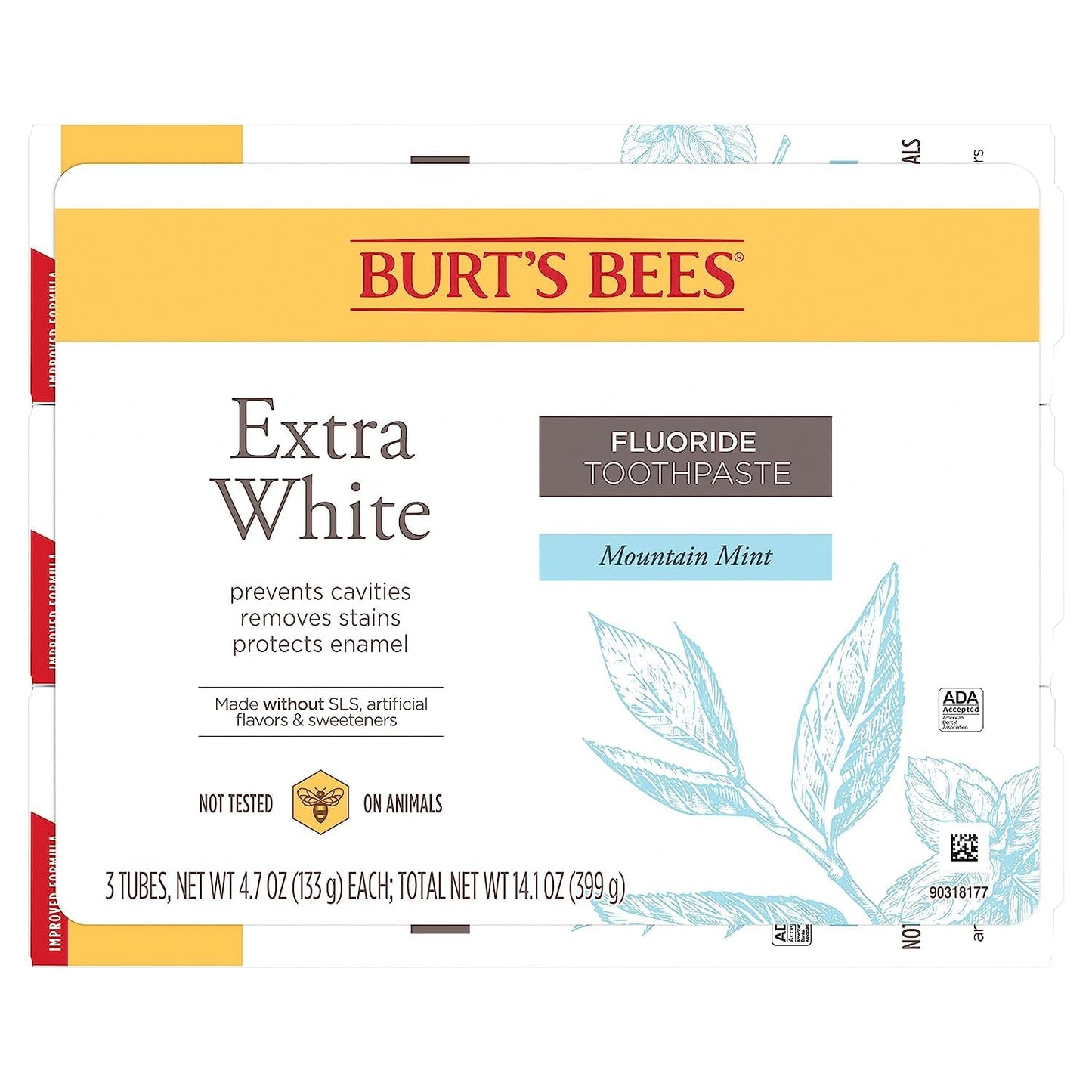 Burt's Bees Extra White Toothpaste - Fluoride Mountain Mint, 4.7 oz, Pack of 3