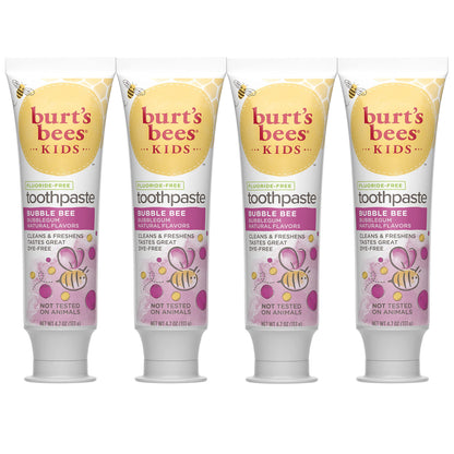 Burt's Bees Kids Toothpaste Bubble Bee Fluoride Free 4.7 oz Pack of 4 - Natural Flavor
