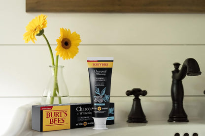 Burt's Bees Charcoal Toothpaste with Fluoride – Mountain Mint, 3 x 4.7 oz (SLS-Free, Not Tested on Animals)