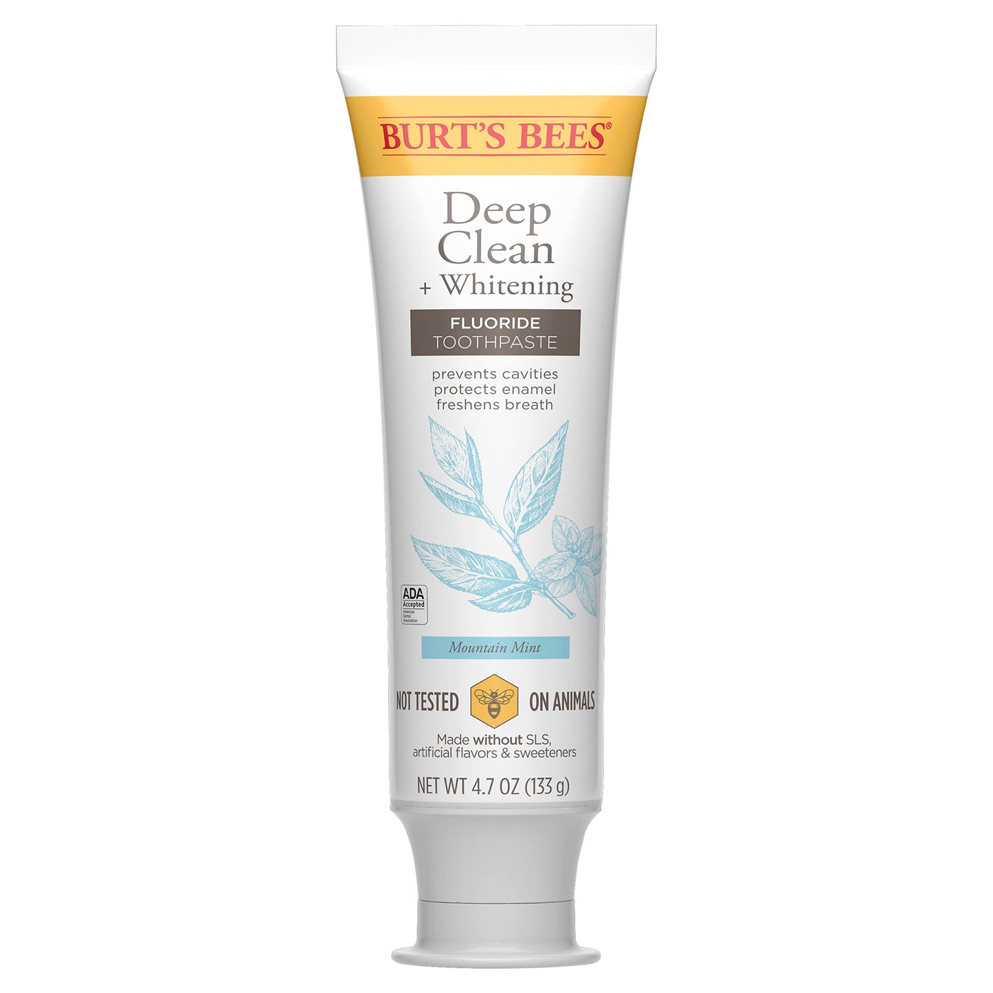 Burt's Bees Toothpaste Mountain Mint Deep Clean + Whitening, Fluoride, ADA Accepted — 4.7 oz (Pack of 3)