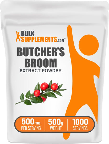BulkSupplements.com Butcher's Broom Extract Powder – 500 mg/Serving, 500 g (Vegan & Gluten Free)