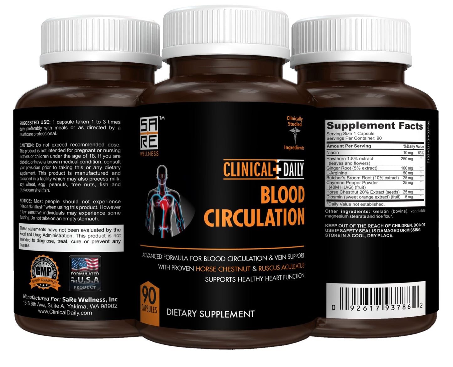 Blood Circulation Support - Butchers Broom, Horse Chestnut, Cayenne, Diosmin (90 Caps)