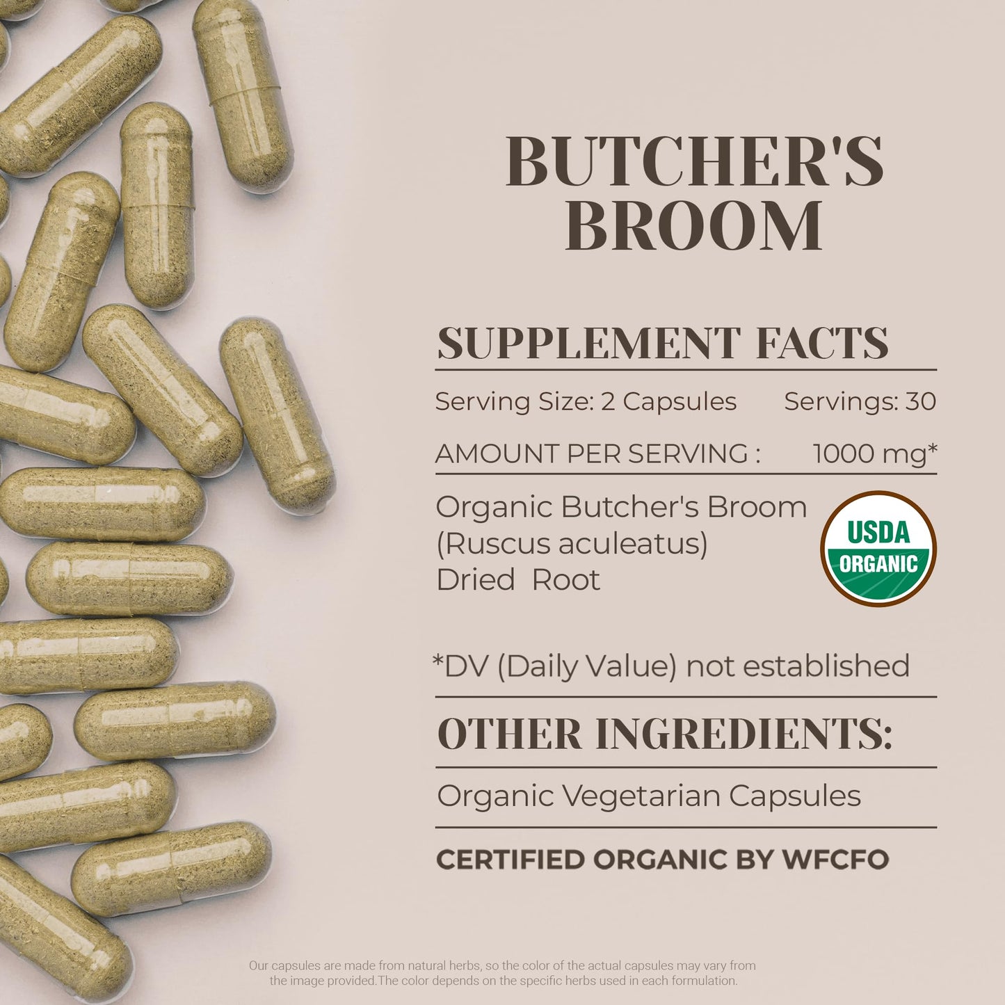 Butcher's Broom USDA Organic 60 Capsules - Circulatory Support