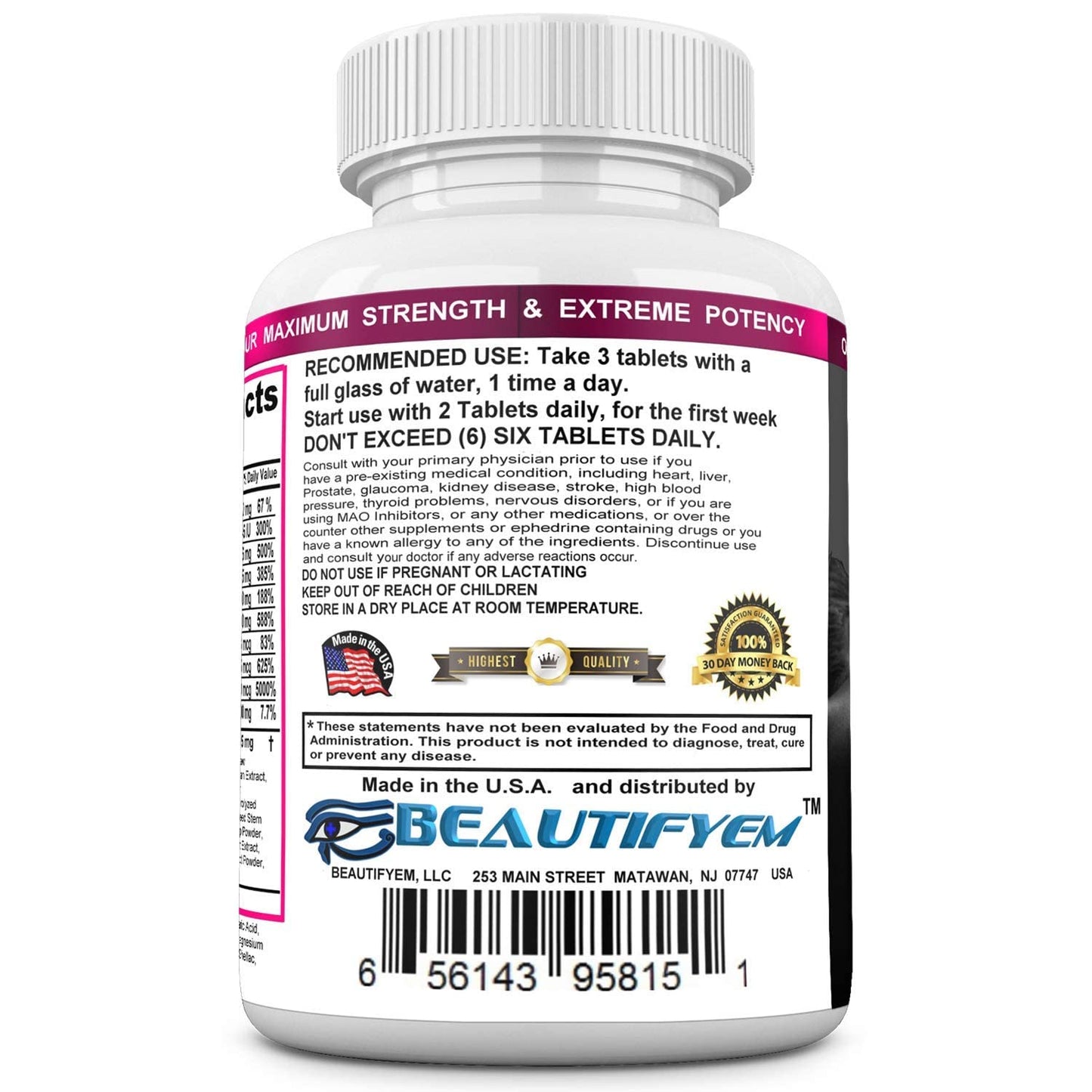 BEAUTIFYEM Butt X-Large Advance Butt Enlargement, Booty Enhancement. Butt Enhancer Pills. Fast Curved Bigger Glutes. 90 Tablets (Not a Butt Cream)