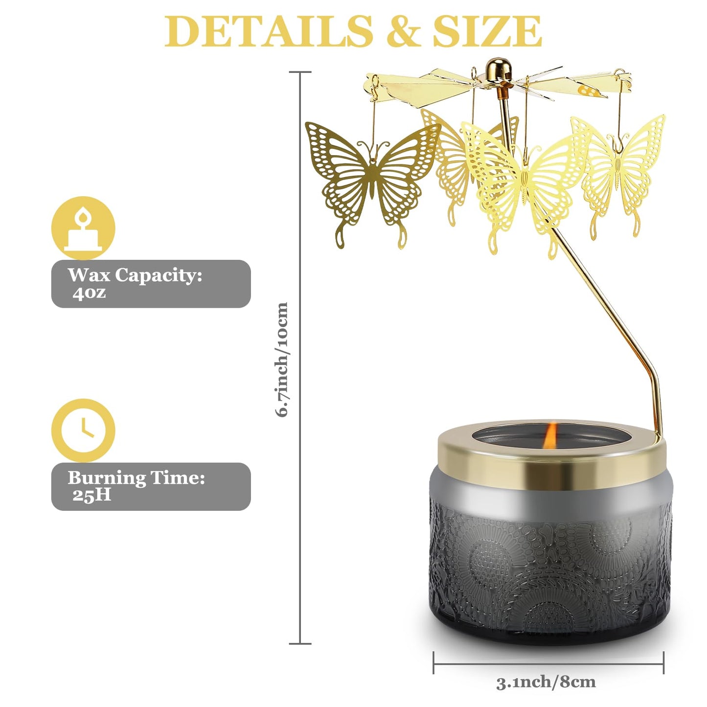 Butterfly Rotatable Candles for Women – Vanilla Cream Scent, Gray