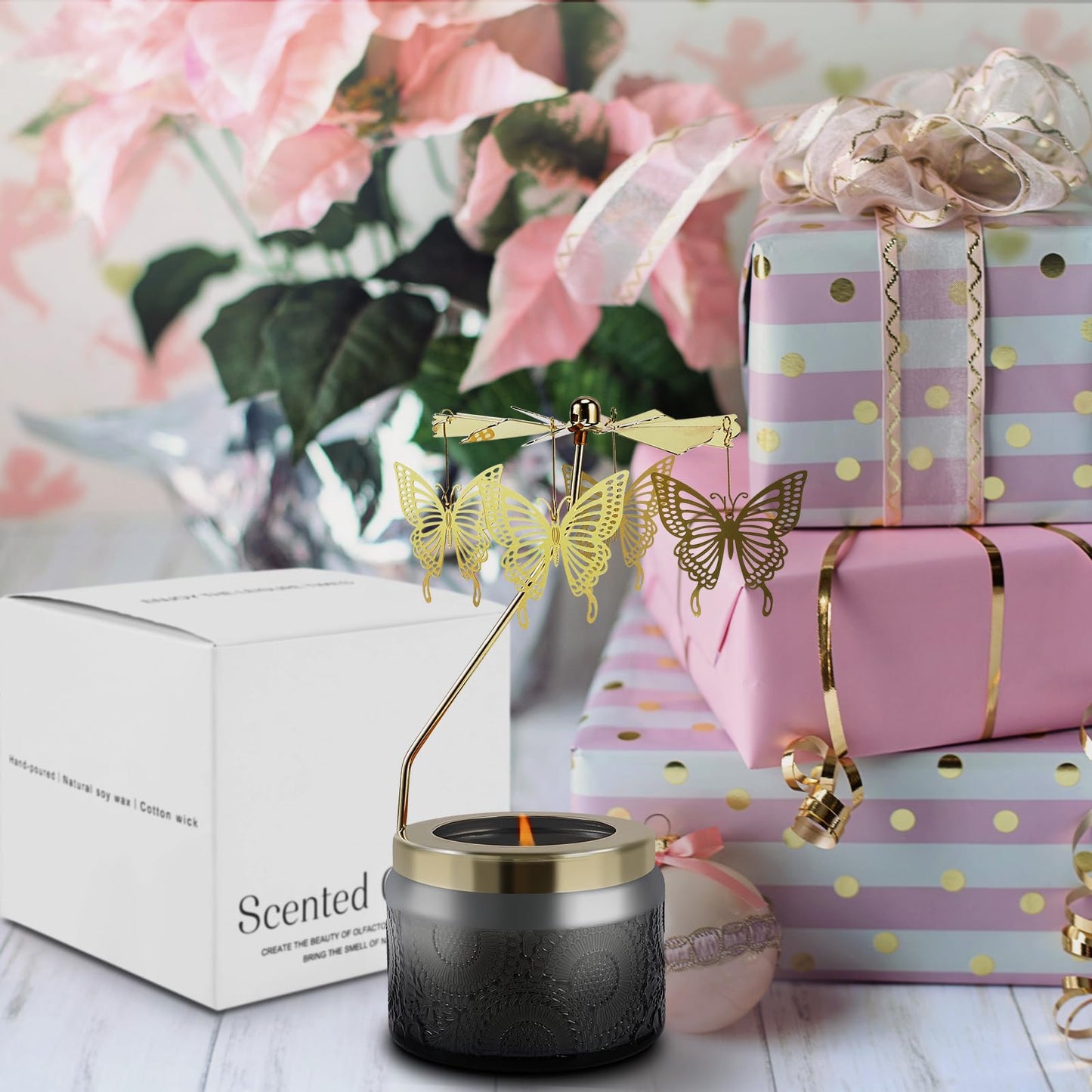Butterfly Rotatable Candles for Women – Vanilla Cream Scent, Gray
