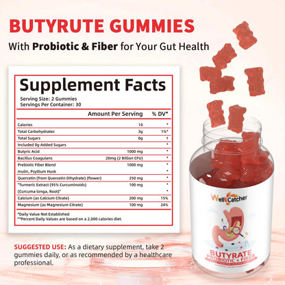 Butyrate Gummies for Gut Health with Probiotic & Prebiotic Fiber – Sugar Free & Vegan