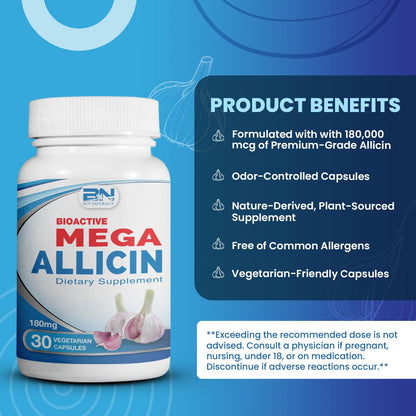 BuyNaturally Mega Allicin 180,000mcg – Odor-Controlled Garlic (30 Count), Vegan