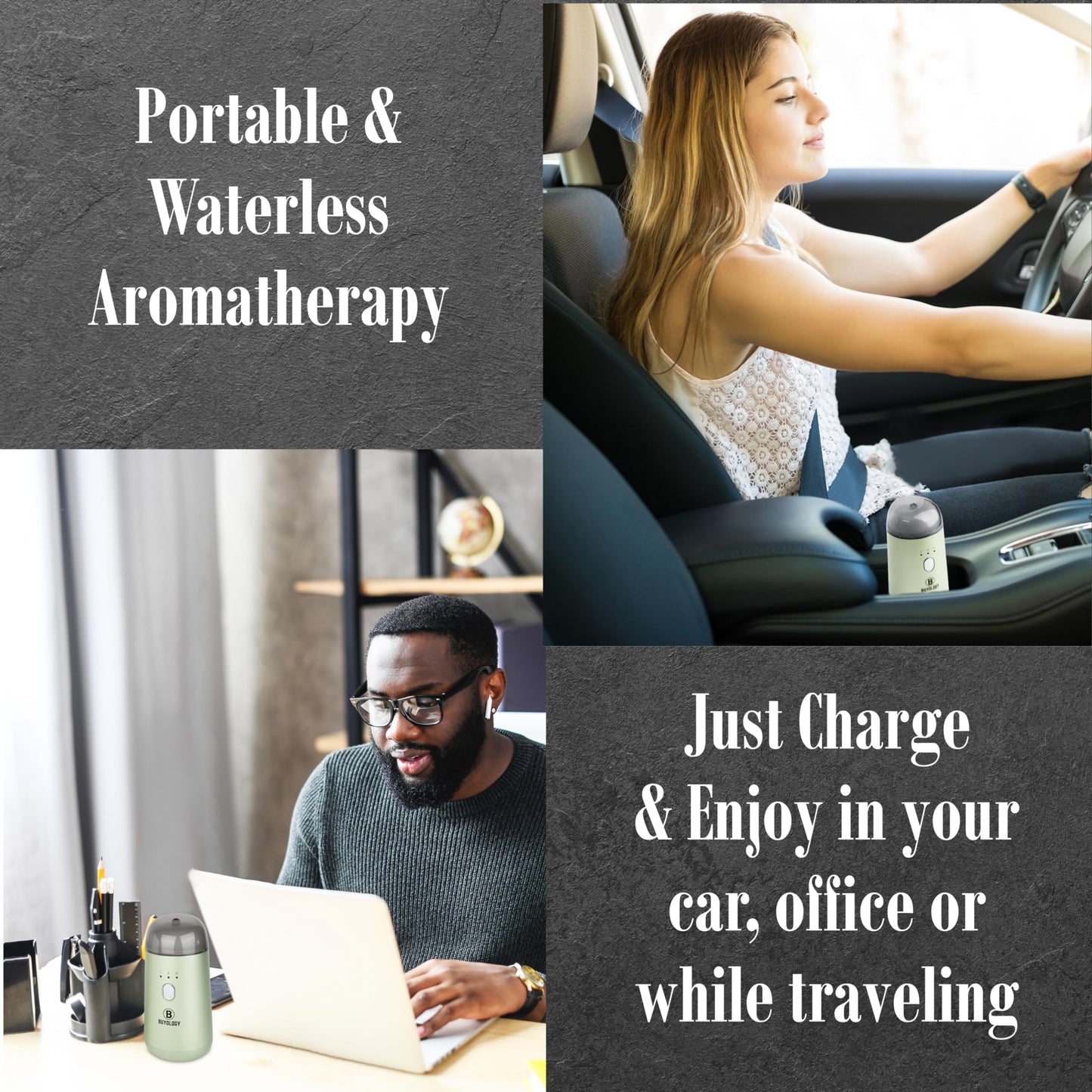 Buyology Rechargeable Car Diffuser – Waterless Nebulizing Aromatherapy (Cordless)