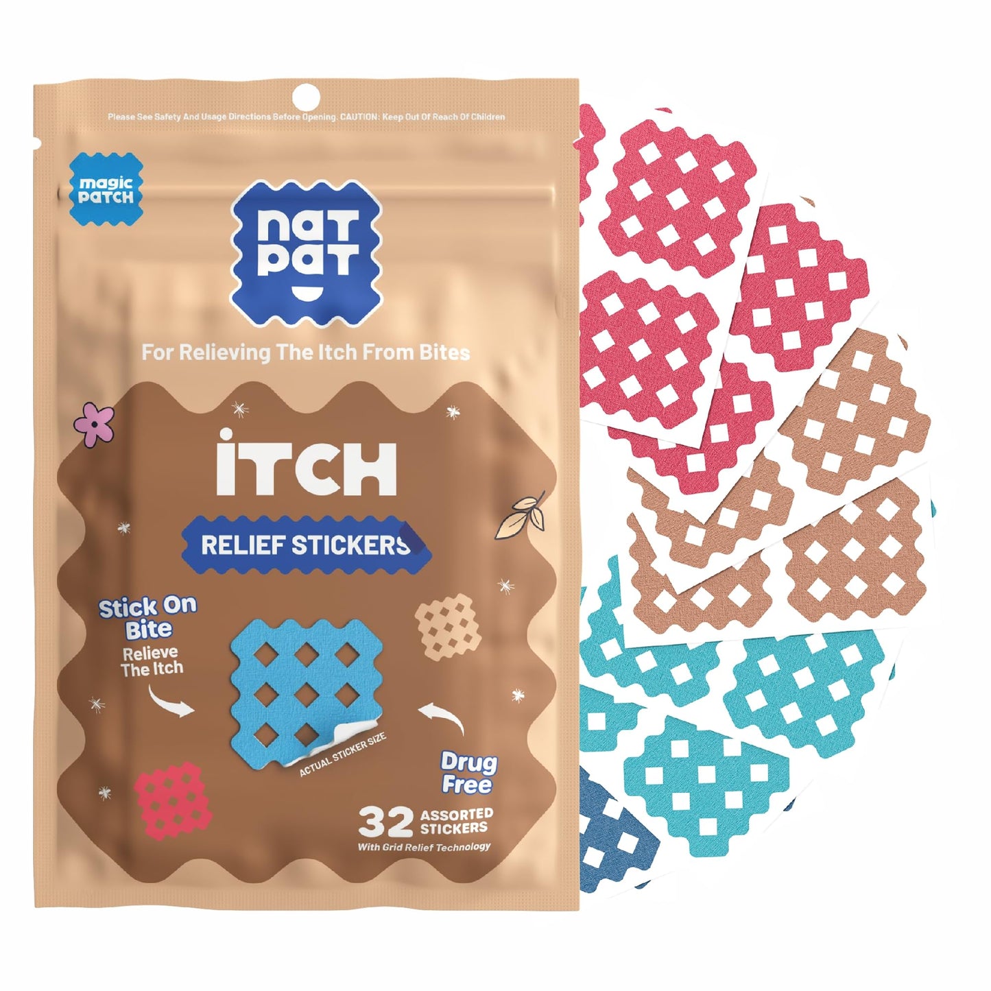 BUZZPATCH NATPAT Magic Patch Itch Relief Stickers — Insect Bite Patches (32 Count)