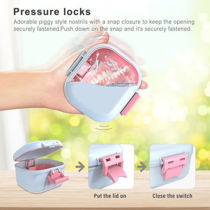 BVN Leak-Proof Denture Case – Pink & White Denture Cup for Soaking