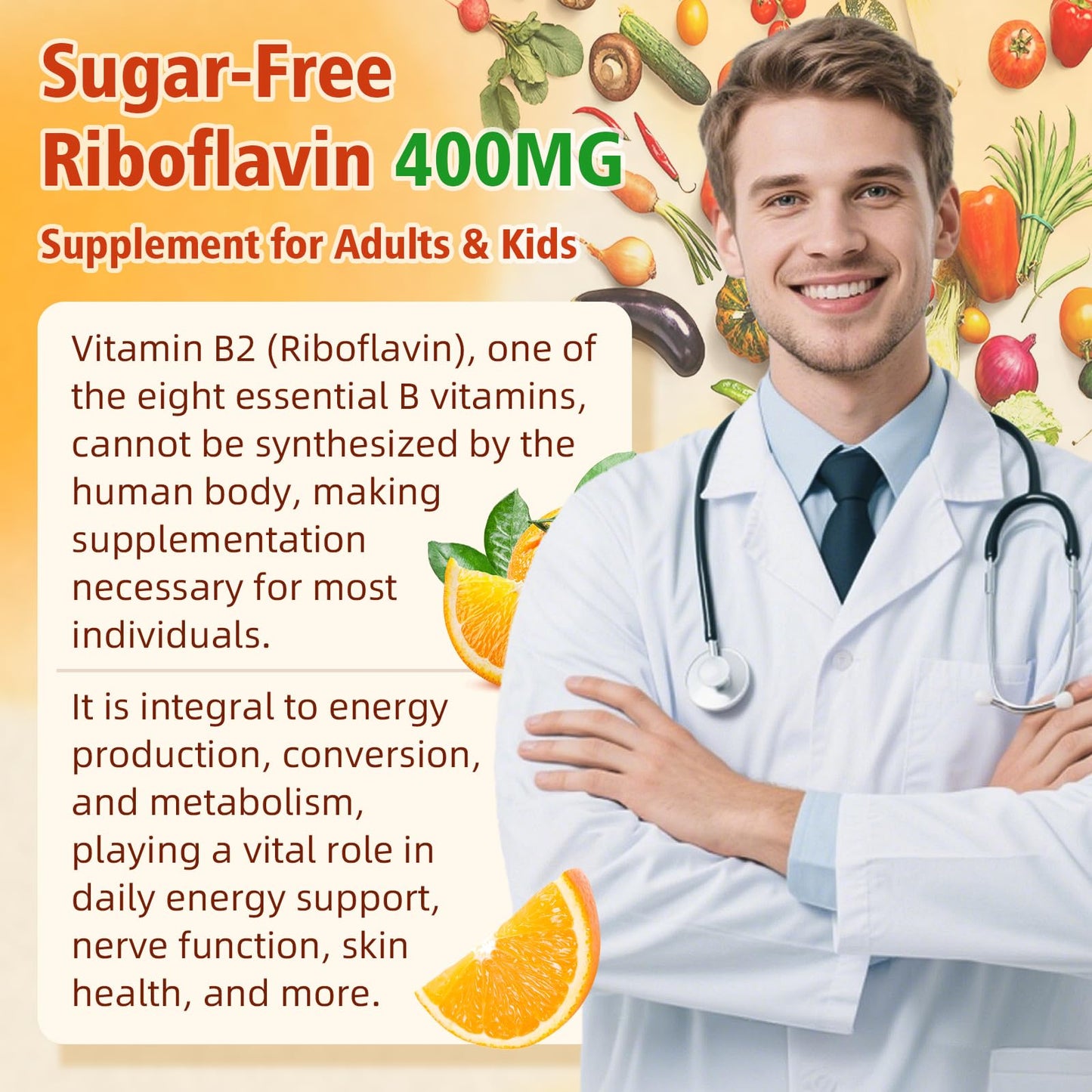 BVIVLOO Vitamin B2 Gummies 400 mg - Migraine Relief, Energy, Brain Health | 2 Pack, Vegan, Sugar-Free, Orange, 120 Gummies