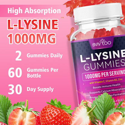 BVIVLOO L-Lysine 1000mg Gummies – Immune Support, Skin Health | Vegan, Sugar-Free