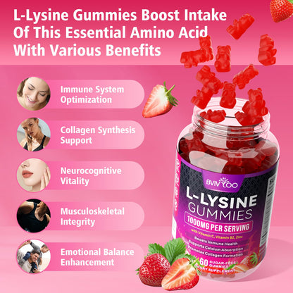 BVIVLOO L-Lysine 1000mg Gummies – Immune Support, Skin Health | Vegan, Sugar-Free