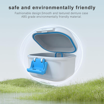 BVN Leak-Proof Denture Case – Blue & White Denture Cup for Soaking Dentures and Retainer Cleaning
